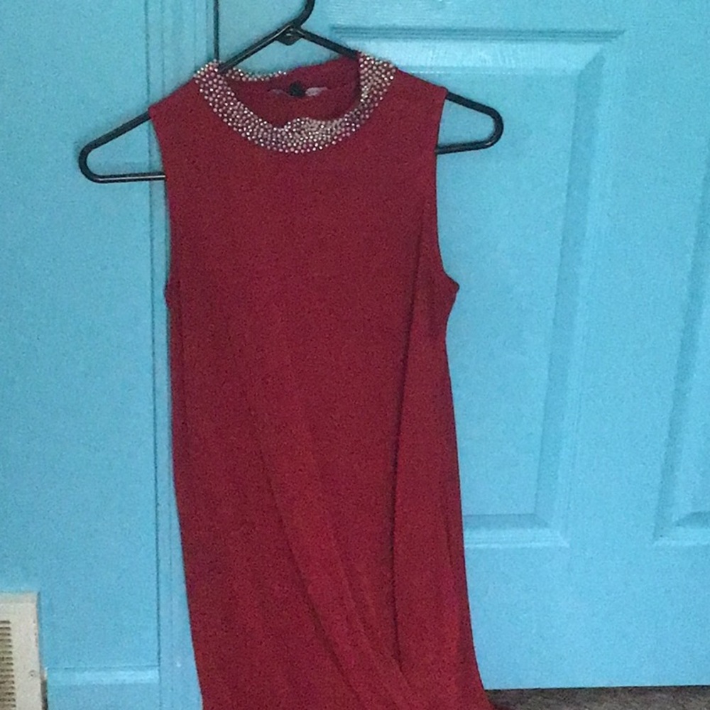 Red Pearl Neck Dress